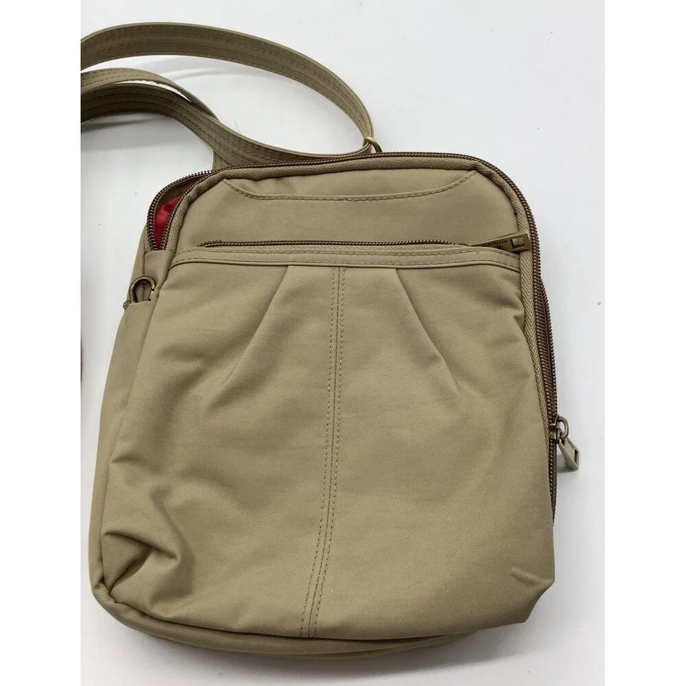 Travelon Nylon Purse Crossbody Anti-Theft Bag Khaki Pocket Adjustable Secure